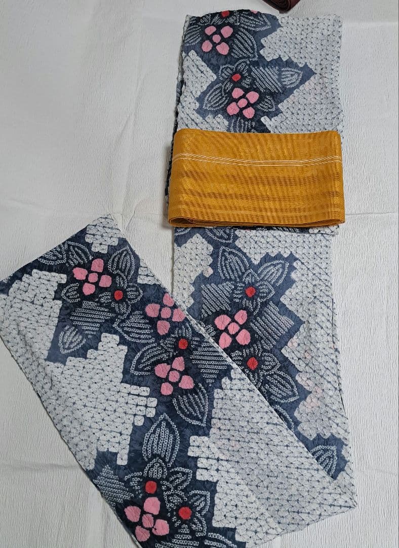 有松絞り 浴衣 シボ良好 手縫い