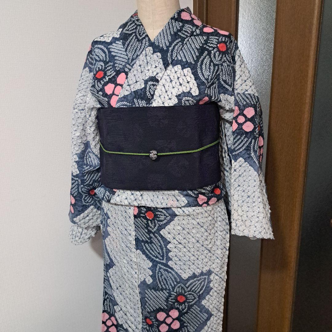 有松絞り 浴衣 シボ良好 手縫い