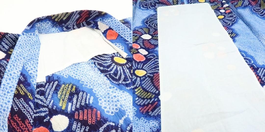 Y3425◆有松鳴海絞り 綿 背・居敷当て付 手縫い 高級浴衣 洗える夏着物