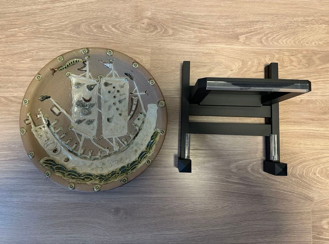 陶芸家名 故 島袋常明 絵皿 龍 鬼 船 魔除 開運 骨董品 古美術 琉球