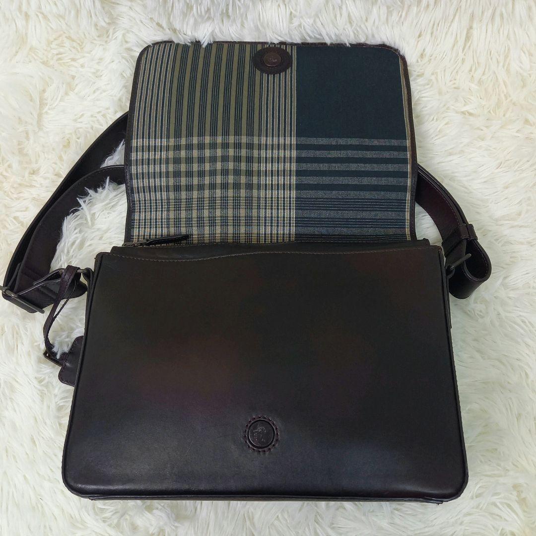 美品✨マザーハウス アンティーク ショルダーバッグ B5 ダークブラウン レザー