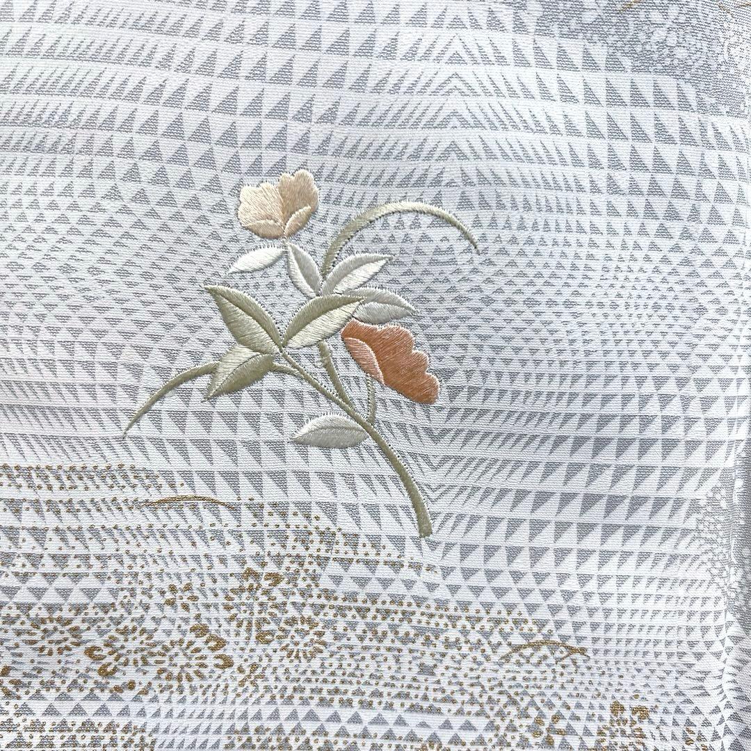 訪問着　刺繍　流水　撫子　芝草　蝶　菊　鱗　鹿の子　紋無し　着物　044k d