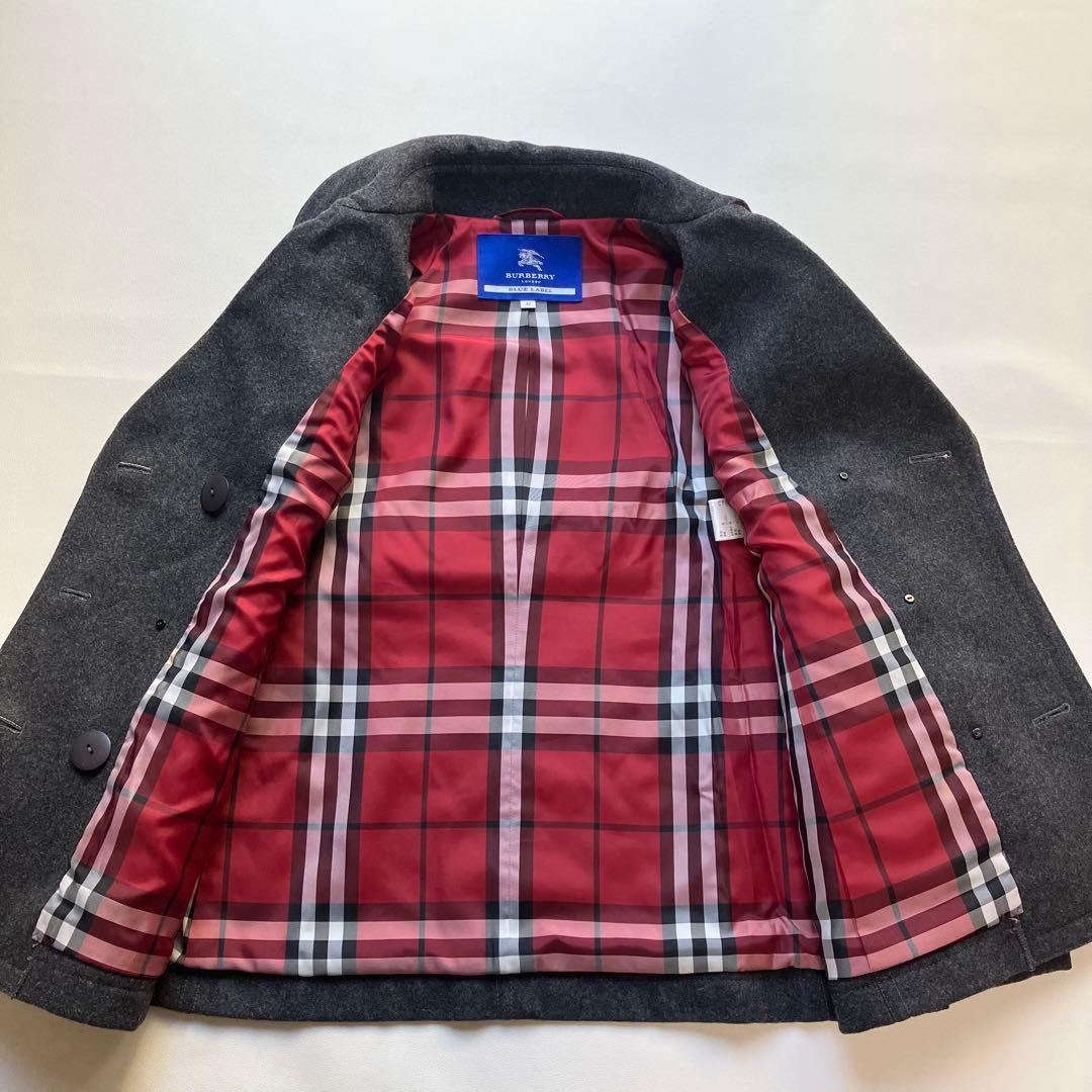 極美品 バーバリーブルーレーベル 銀ボタン Pコート ノバチェック 38