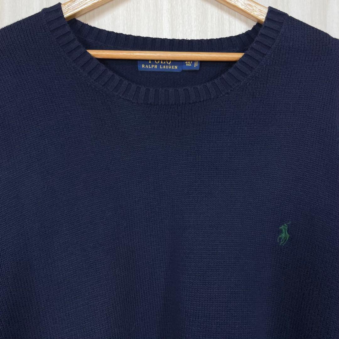 ☆とても大きなサイズ☆ポロラルフ クルーネック コットンニット 4XLT 濃紺