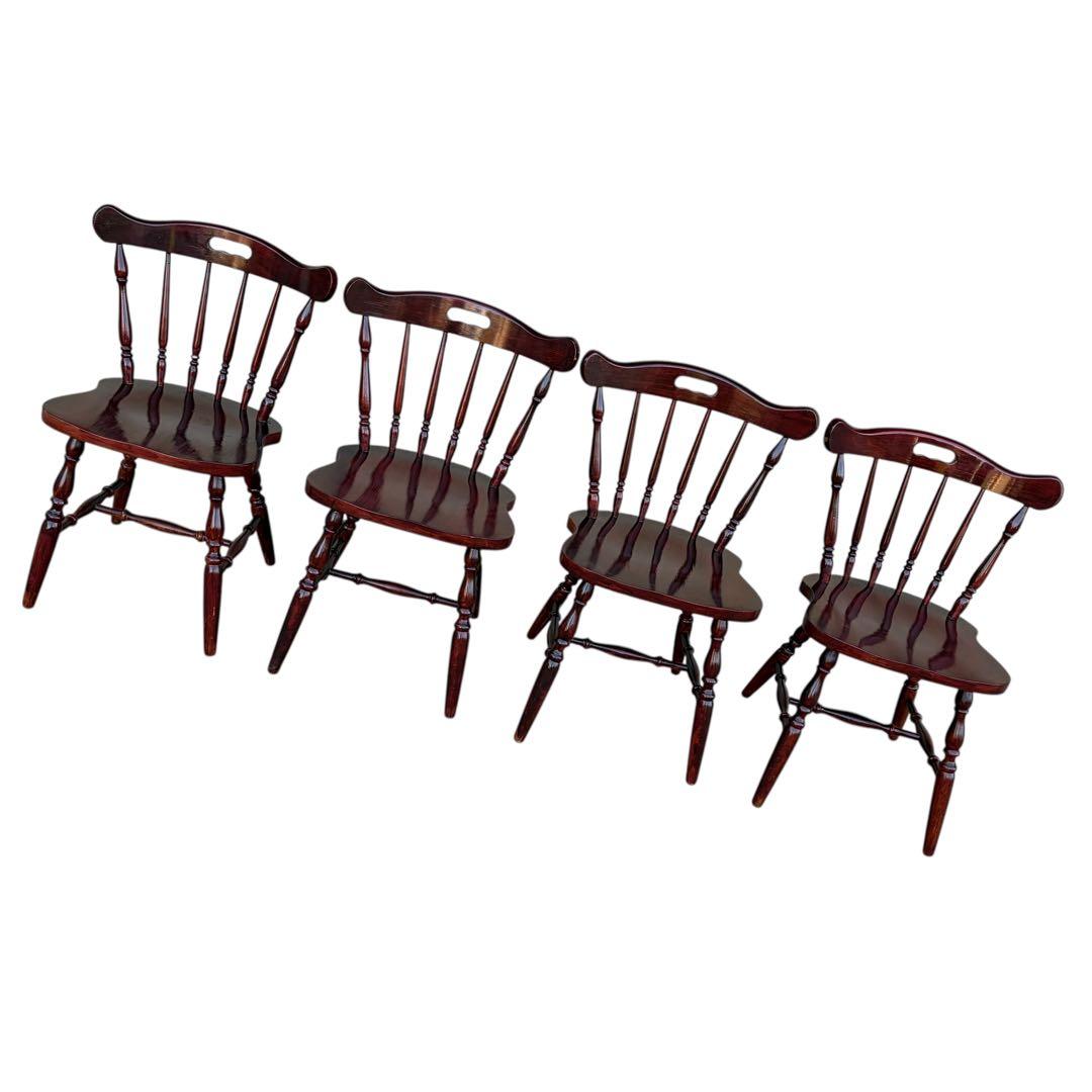 飛騨高山 柏木工 ウィンザーチェア 2脚セット ダイニングチェア ワインレッド②