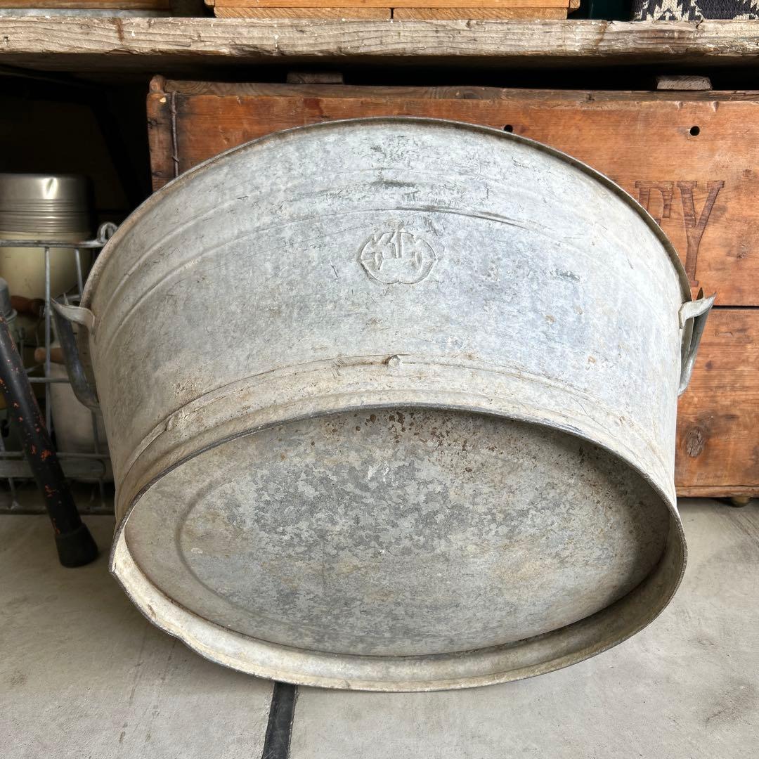 特大 ヴィンテージ 鉄製 タライ メタル バケツ 蚤の市 ジャンクガーデン