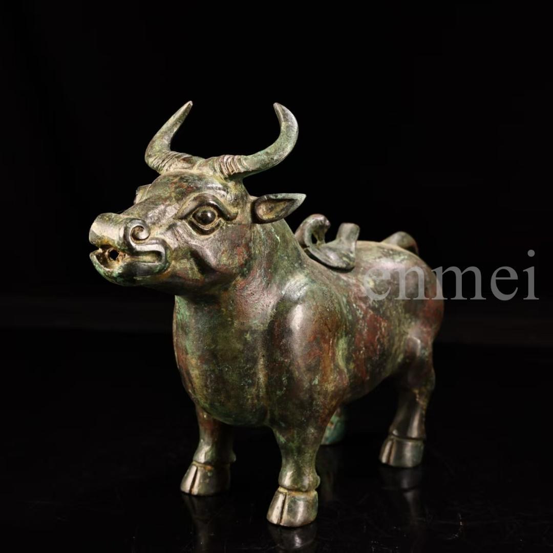 中国古美術・下鄕収集・青銅製牛尊・殷風・鏨刻高浮彫・純銅製・置物・風水開運・酒具