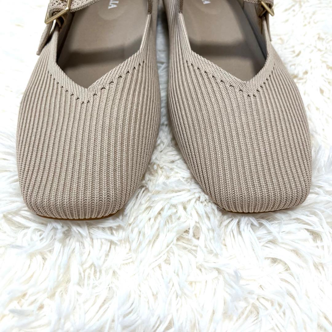 【極美品】VIVAIA パンプス　フラット　ベージュ　ニット　ストラップ　24
