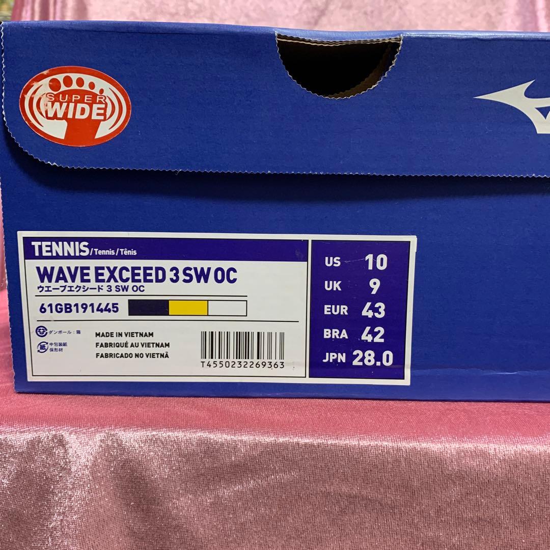 61GB191445 28.0cm ミズノ テニス シューズ ネイビー/イエロー