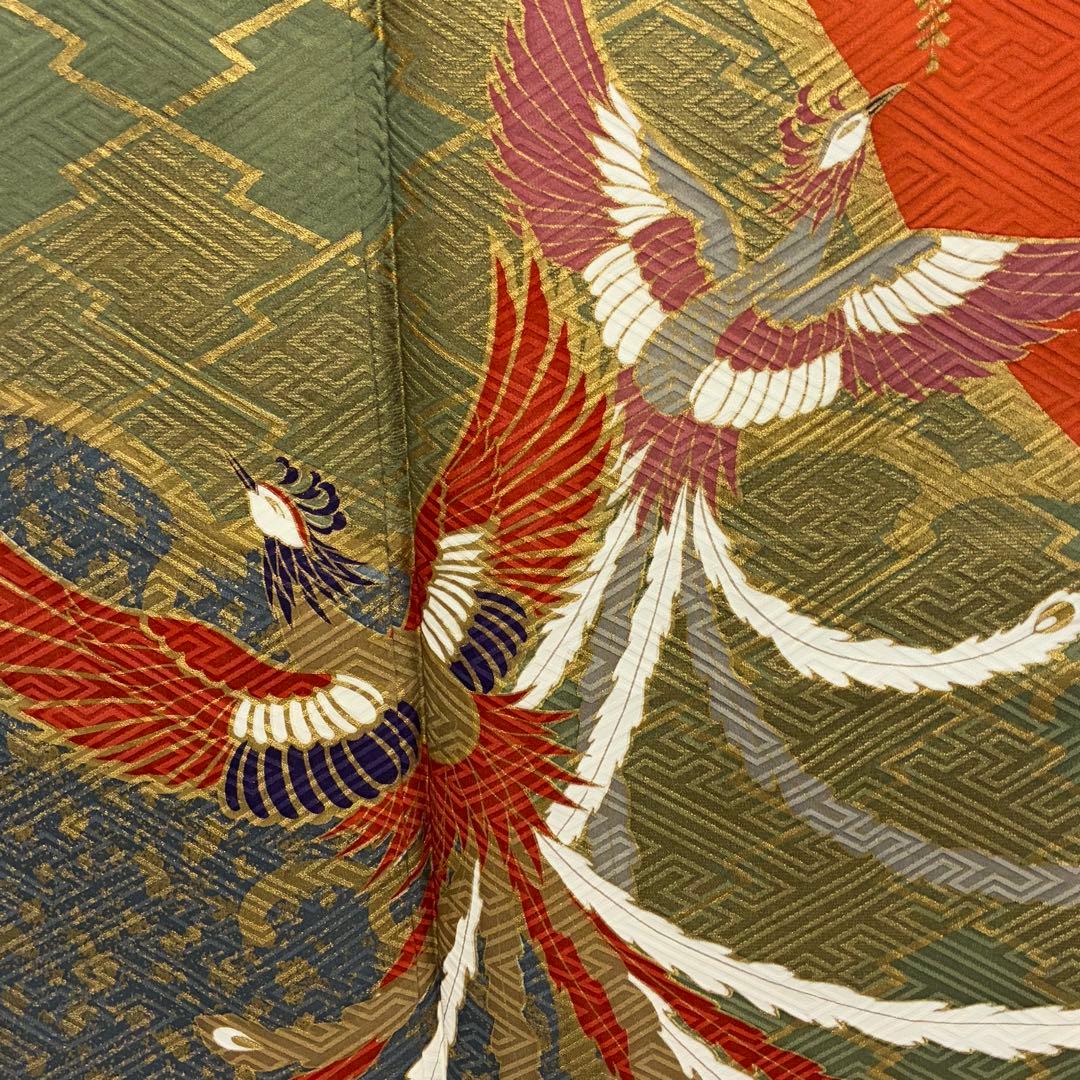 D177 振袖　鳳凰　藤の花　金彩　正絹　着物　袷　極美品