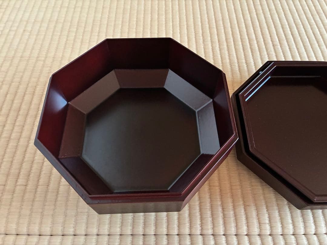 茶道具　表千家流『八角喰籠』一閑溜塗 二重菓子器