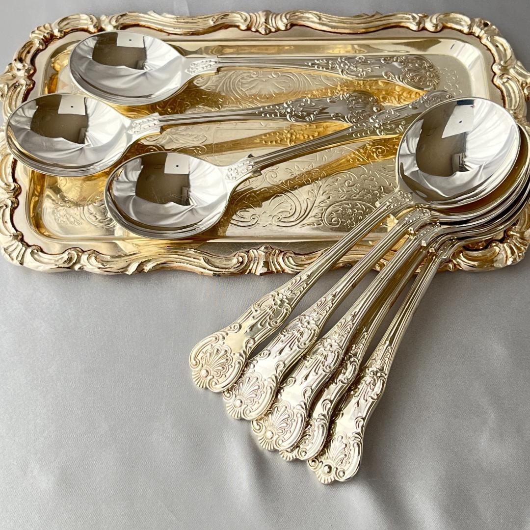 【Roberts & Belk】 クイーンズパターン コンソメスプーン 8本