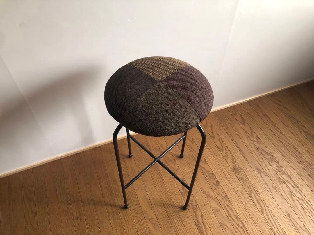 古家具 鉄無垢フレーム パッチワーク ハイスツール カウンターチェア ① 北欧