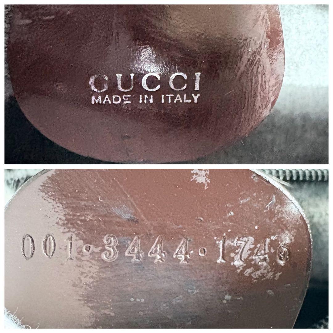 美品　GUCCI グッチ ショルダーバッグ エナメル ダークブラウン シルバー