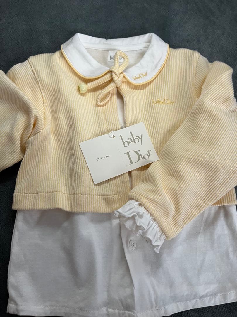 新品未使用90cm baby Dior イエロー ストライプロンパース