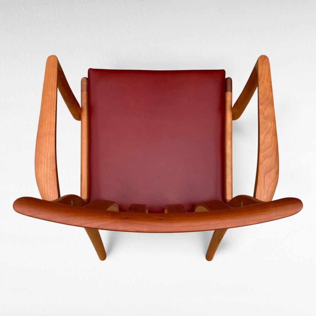 ①美品 ナガノインテリア 高級本革チェア DC322 ブラックチェリー