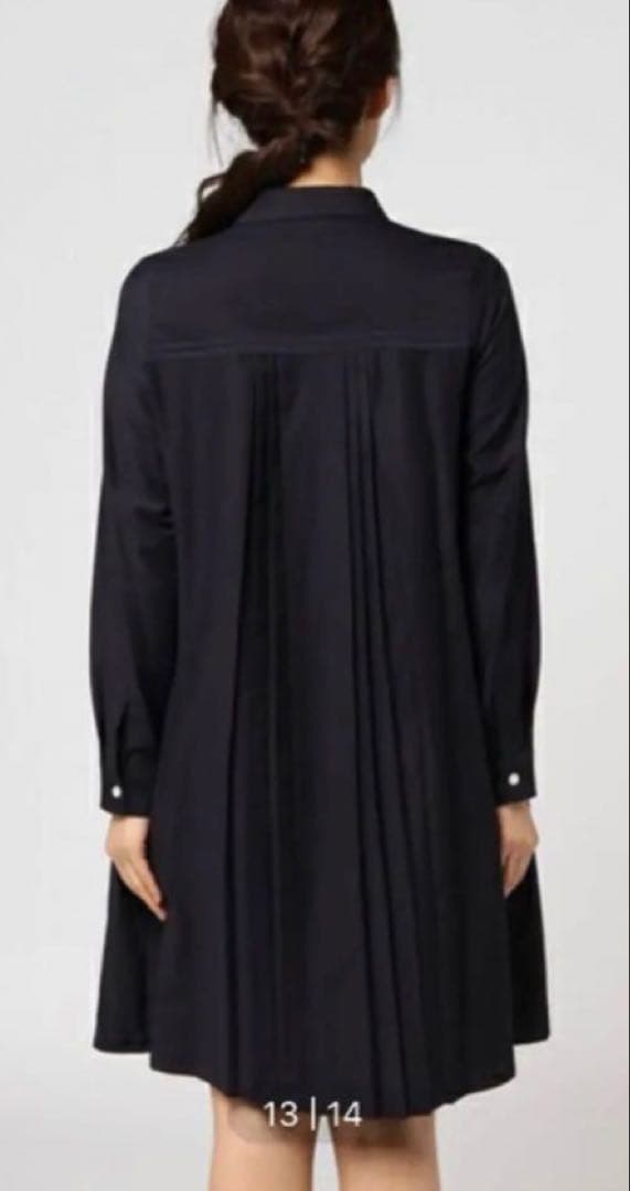 フレッドペリー シャツワンピース 長袖　ロゴ　ネイビー　プリーツ　襟付き