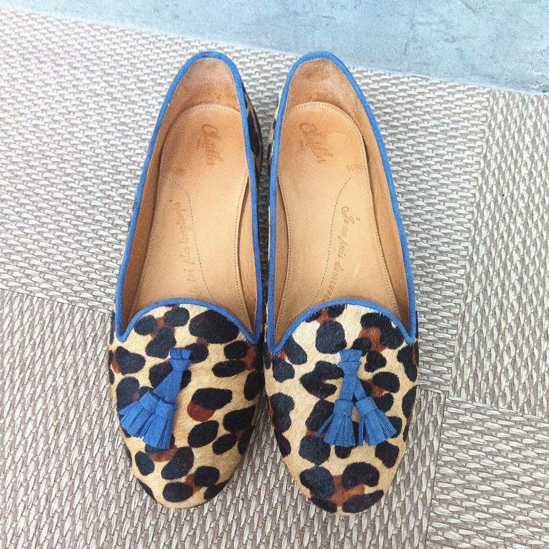 【美品】Chatelles シャテル フラットパンプス レオパードハラコ36.5