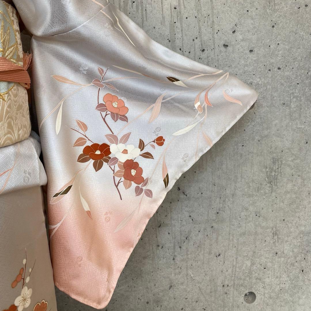 正絹　訪問着　一部金駒　薄いブルーグレー　袷