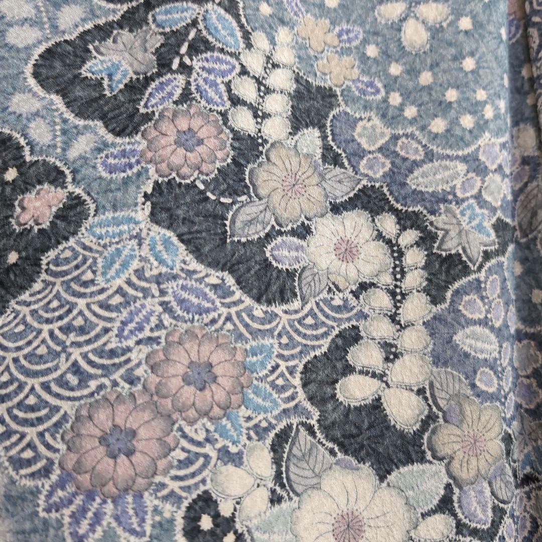 【三花】美品　洗える着物　辻ヶ花　グレー　鼠　袷　リサイクル　リユース