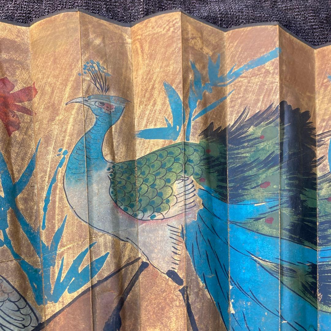 特大 ジャンボ 扇 孔雀絵 扇子 飾り物 レトロ 骨董