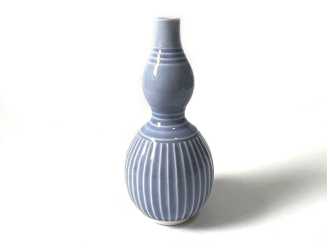 陶芸家　作家物　荒谷翔　海碧釉　瓢徳利　瓢箪　花入　一輪挿し　花瓶　共箱