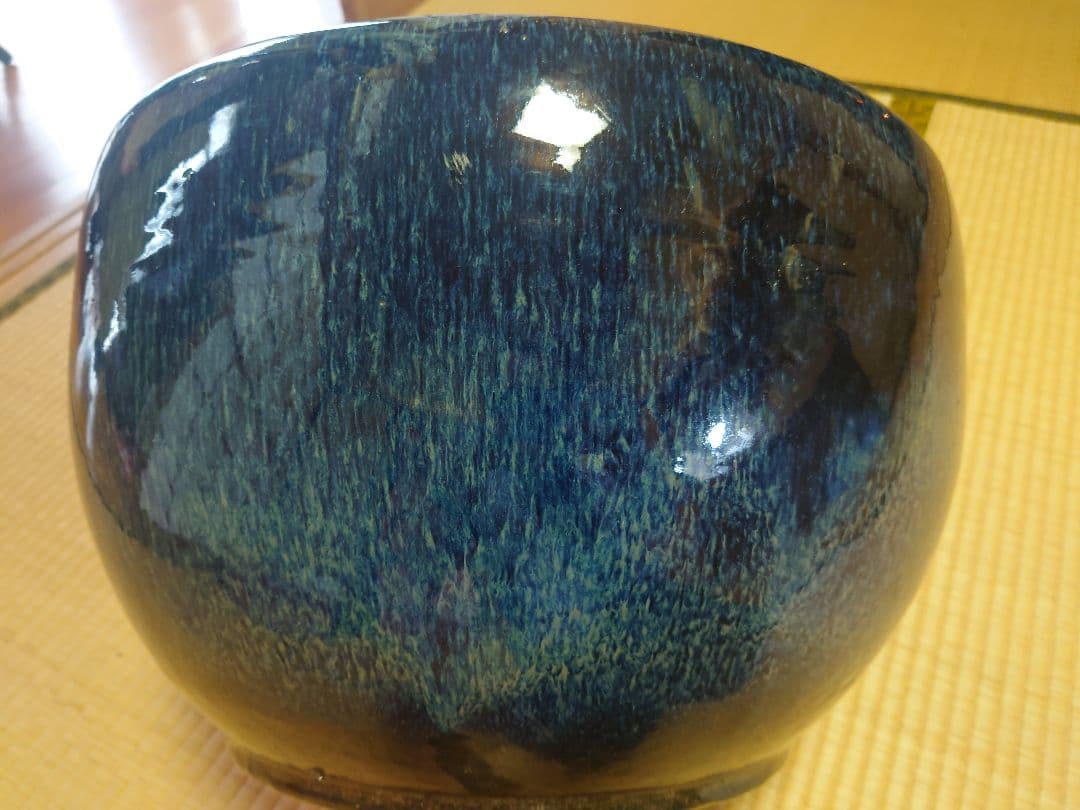 【陶磁器製】火鉢　金魚鉢　メダカ鉢　藍染　【屋内用】