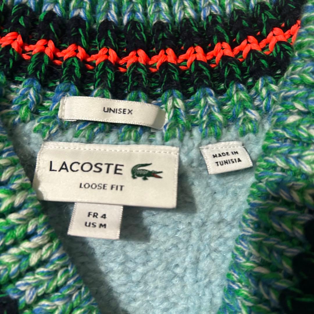 完売品 Lacoste デコラティブリブニットチルデンセーター ウール ロゴあり