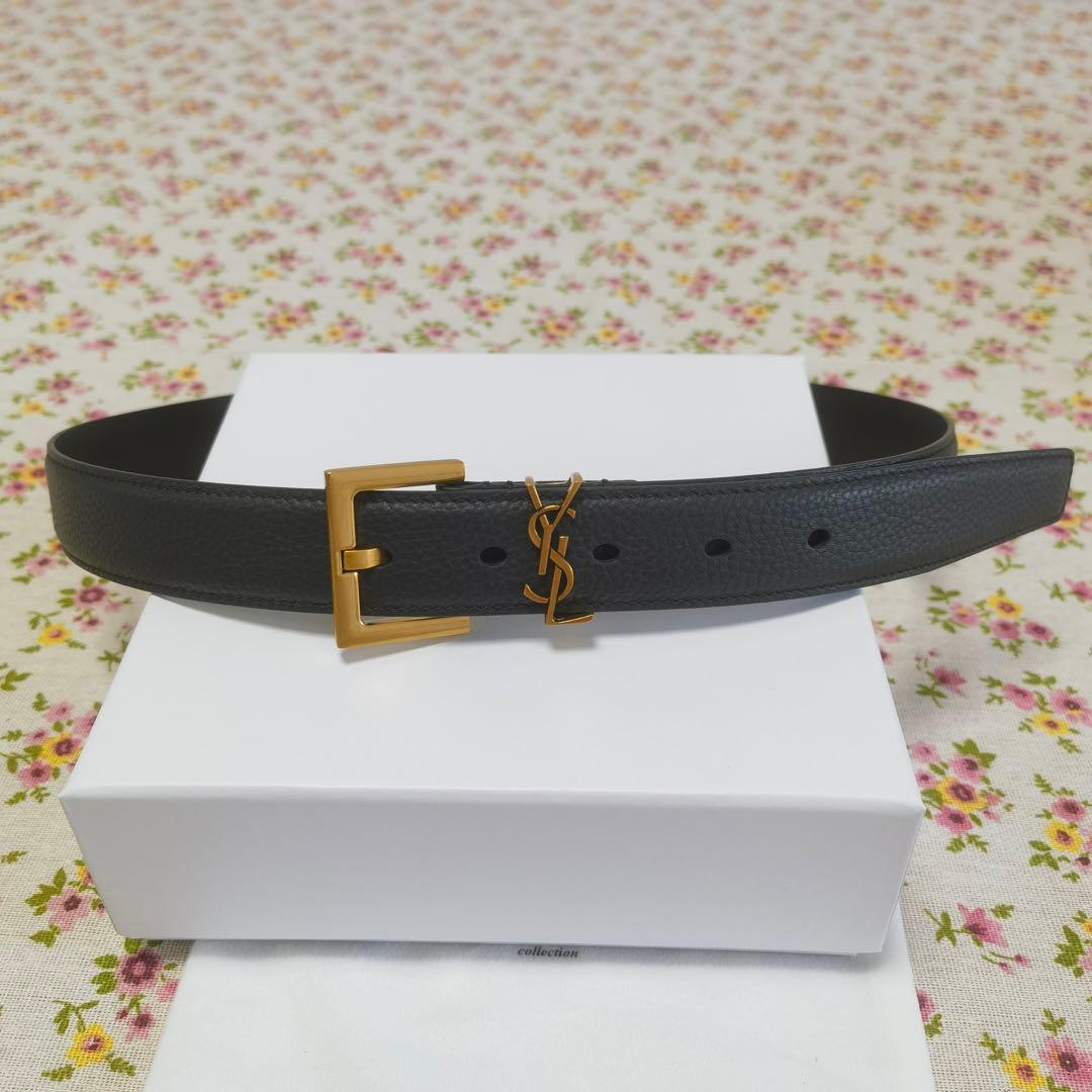【SAINT LAURENT】YSLモノグラムロゴ レザーベルト 95cm