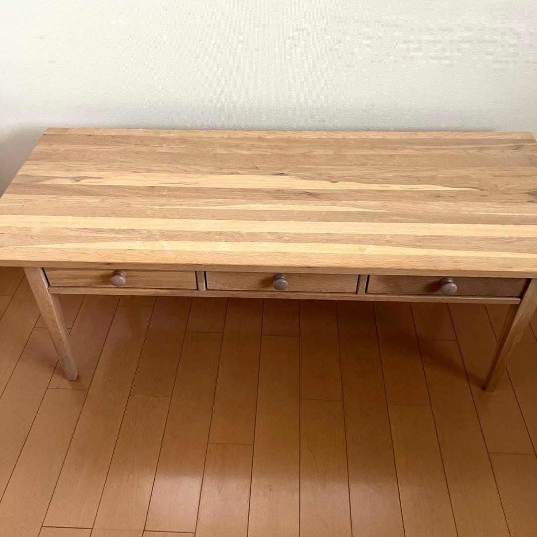 天然木　ホワイトオークナチュラルウッド　ローテーブル 引き出し付きテーブル