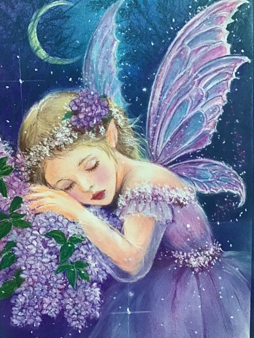 リラの花の妖精　ハンドメイドパステル画　絵画アート原画
