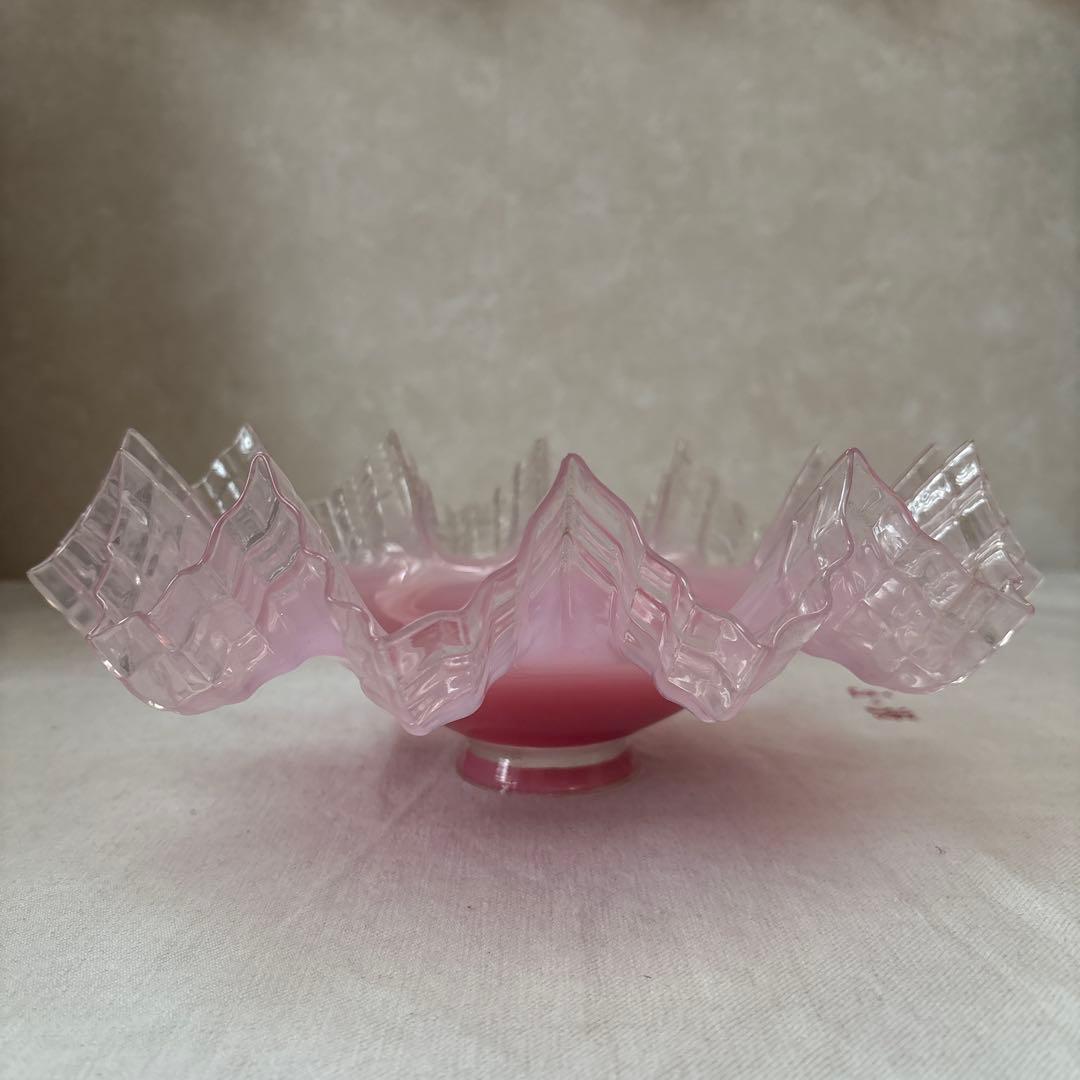 フランスアンティーク　オパールセントガラスシェード　ペンダントランプ