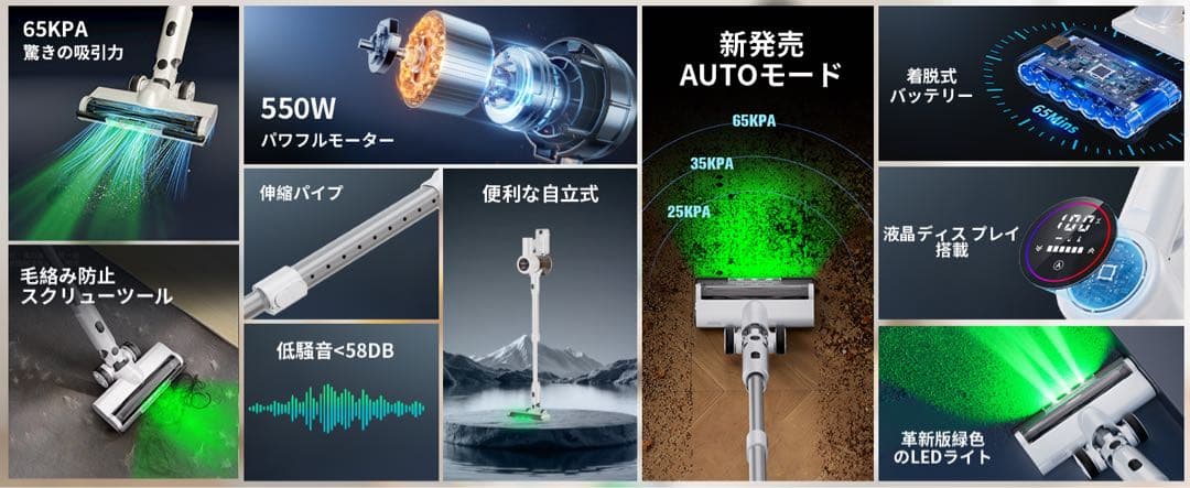 【本日限定セール】【AI自動検知搭載】YIEEC コードレス掃除機 65KPa
