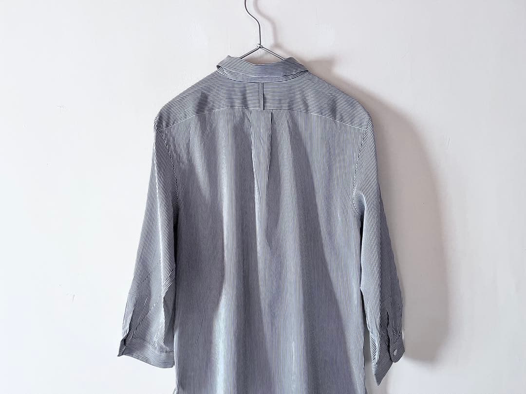 新品タグ付 マーガレットハウエル コットンシルク丸襟ストライプシャツ 3.4万