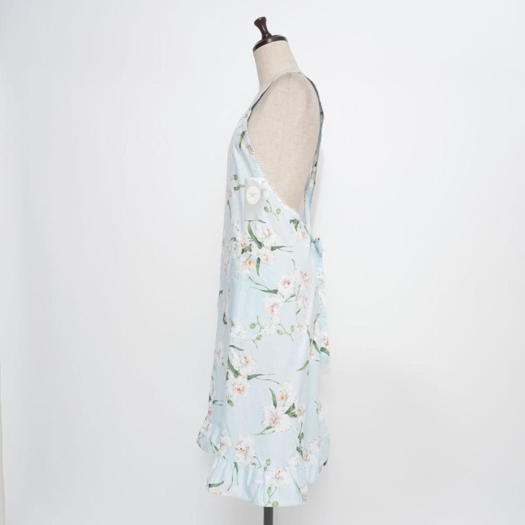 新品 クリスチャンディオール 花柄プリントエプロン 水色 サイズF*LD188