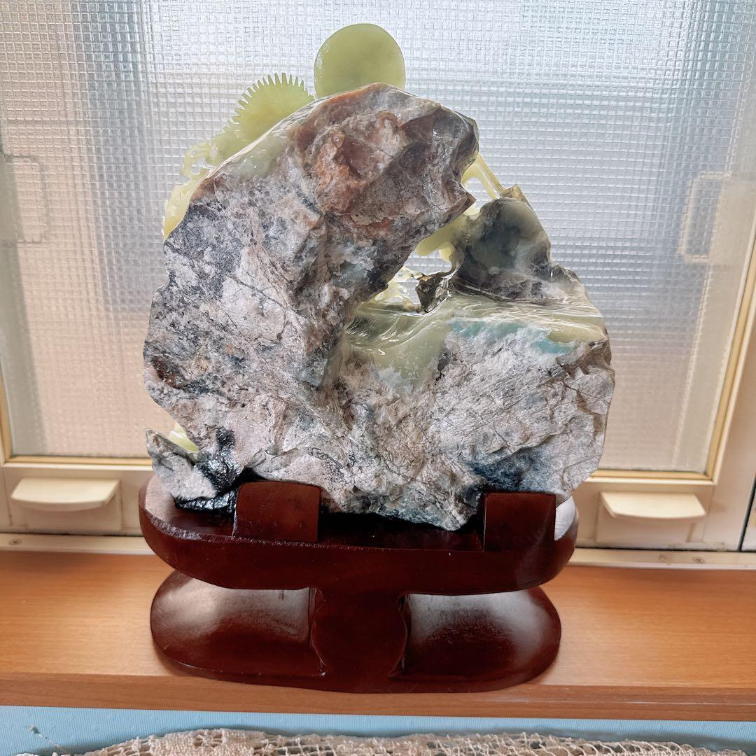 天然石★アフガニスタン玉石★鶴の彫刻★置物★美術品★台座付き