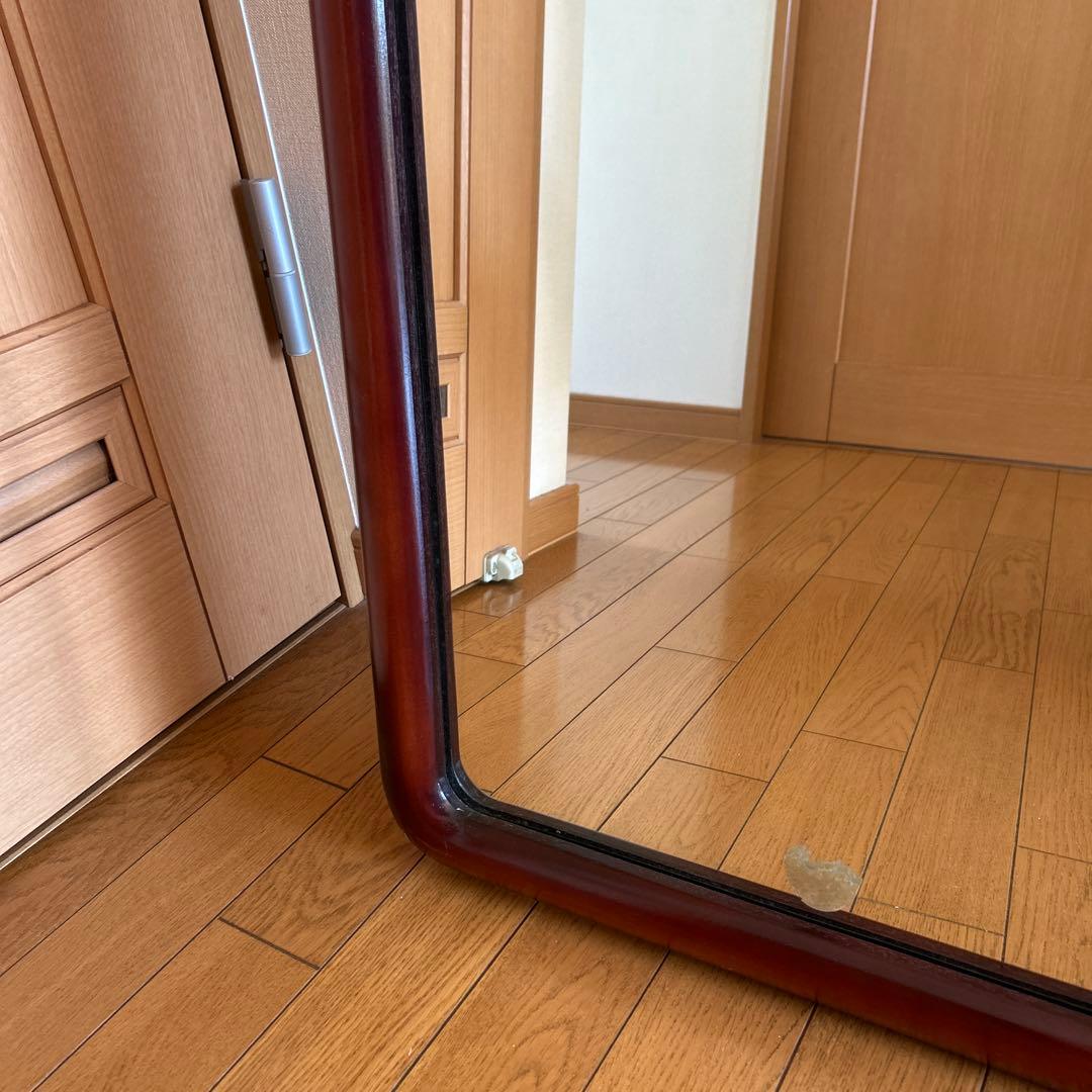 昭和レトロ！ヴィンテージ！　姿見鏡　木製フレーム　日本製　壁掛け金具付き　古道具