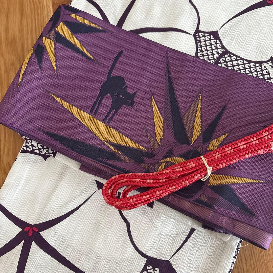 新品未使用☆浴衣☆綿麻☆朝顔☆帯付き☆大人