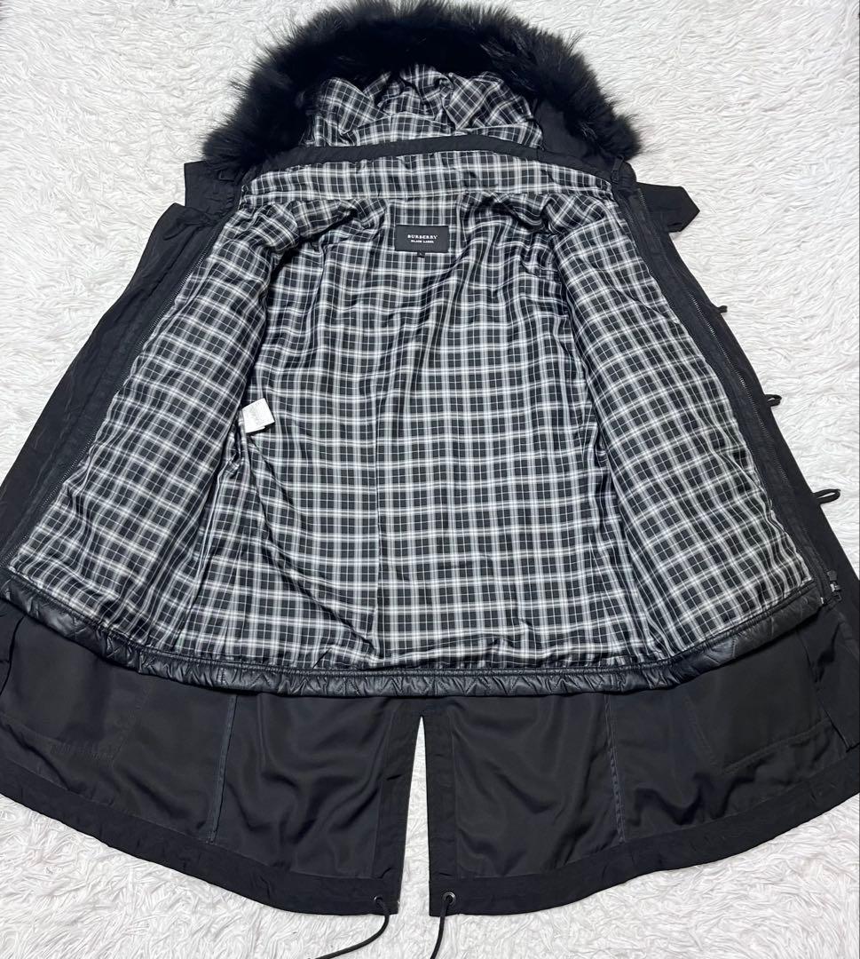 バーバリーブラックレーベル モッズコート タヌキファー キルティングライナー付き