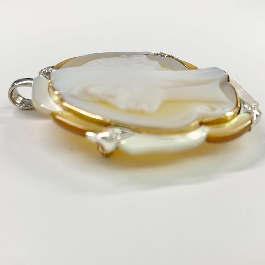 エルヴィンポーリー K18 Pt900 カメオ ブローチ ダイヤ シェル メノウ