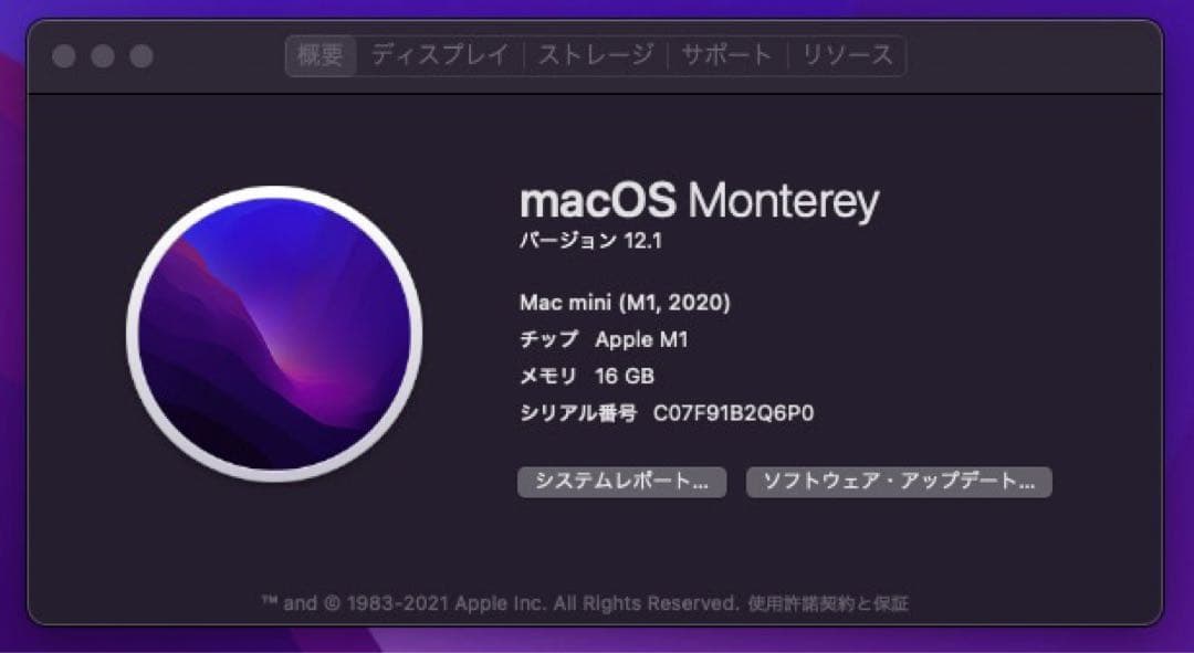 Apple M1 MacMini 2020シルバー RAM16GB SSD1TB
