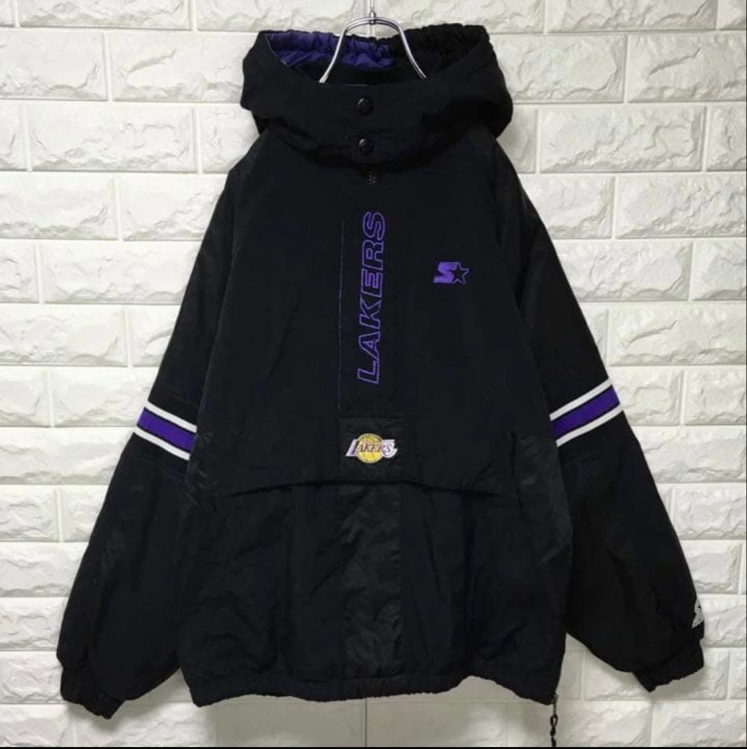 【NBA】90s レイカーズ 中綿 ハーフジップ ナイロンジャケット アノラック