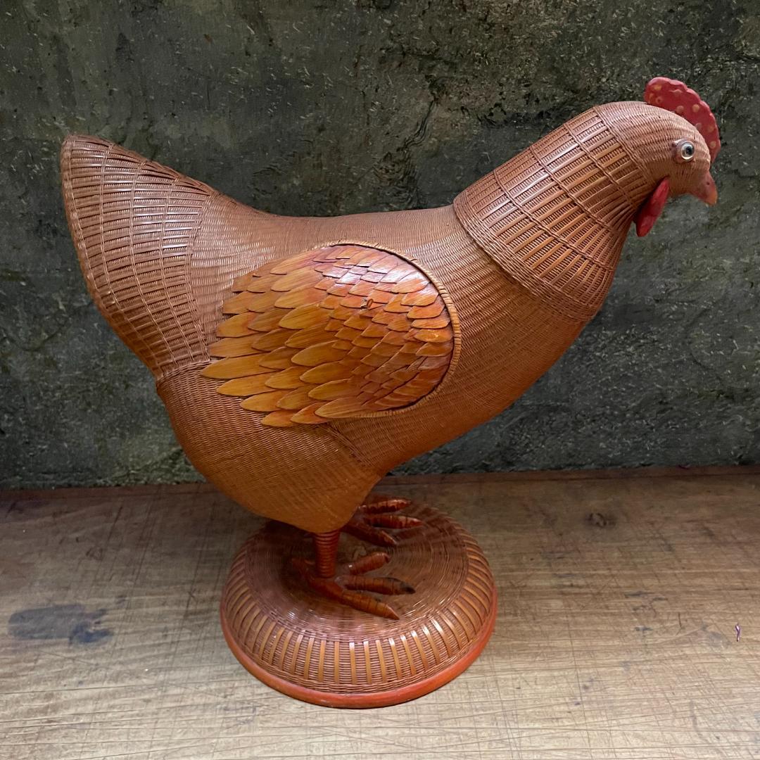 希少 1940's ヴィンテージ 上海伝統工芸 竹細工 雄鶏 ラタン オブジェ