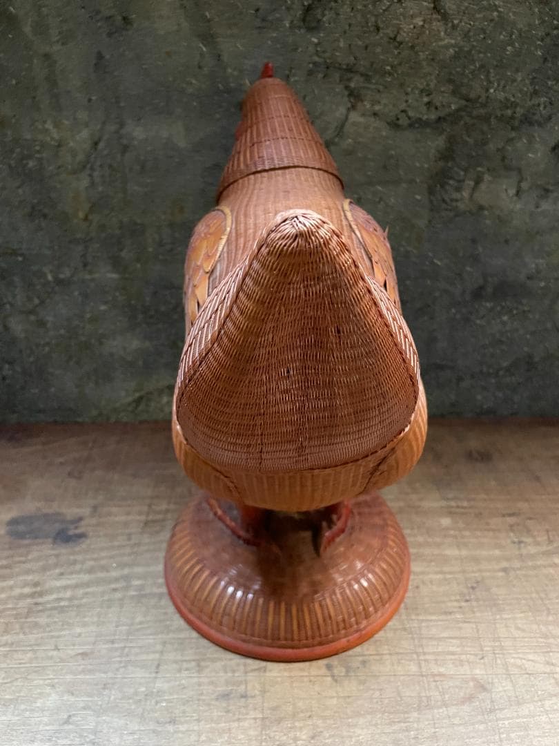 希少 1940's ヴィンテージ 上海伝統工芸 竹細工 雄鶏 ラタン オブジェ