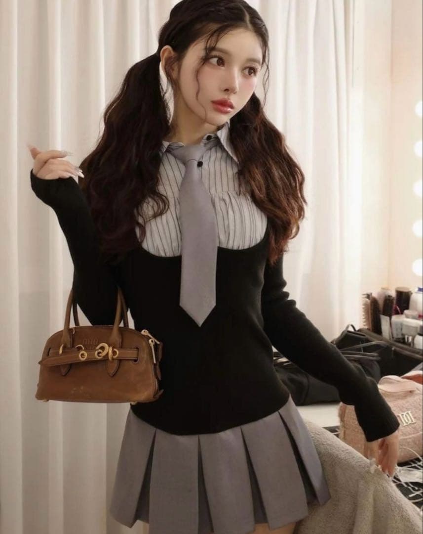 ♥️ダーリッチ Darich シャツドッキングニットミニワンピース BLK ♥️