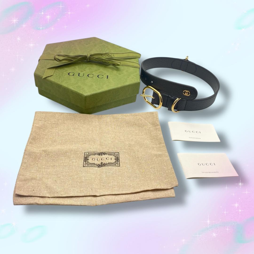 おそらく未使用 グッチ 首輪 Lサイズ 大型犬用 インターロッキングG レザー