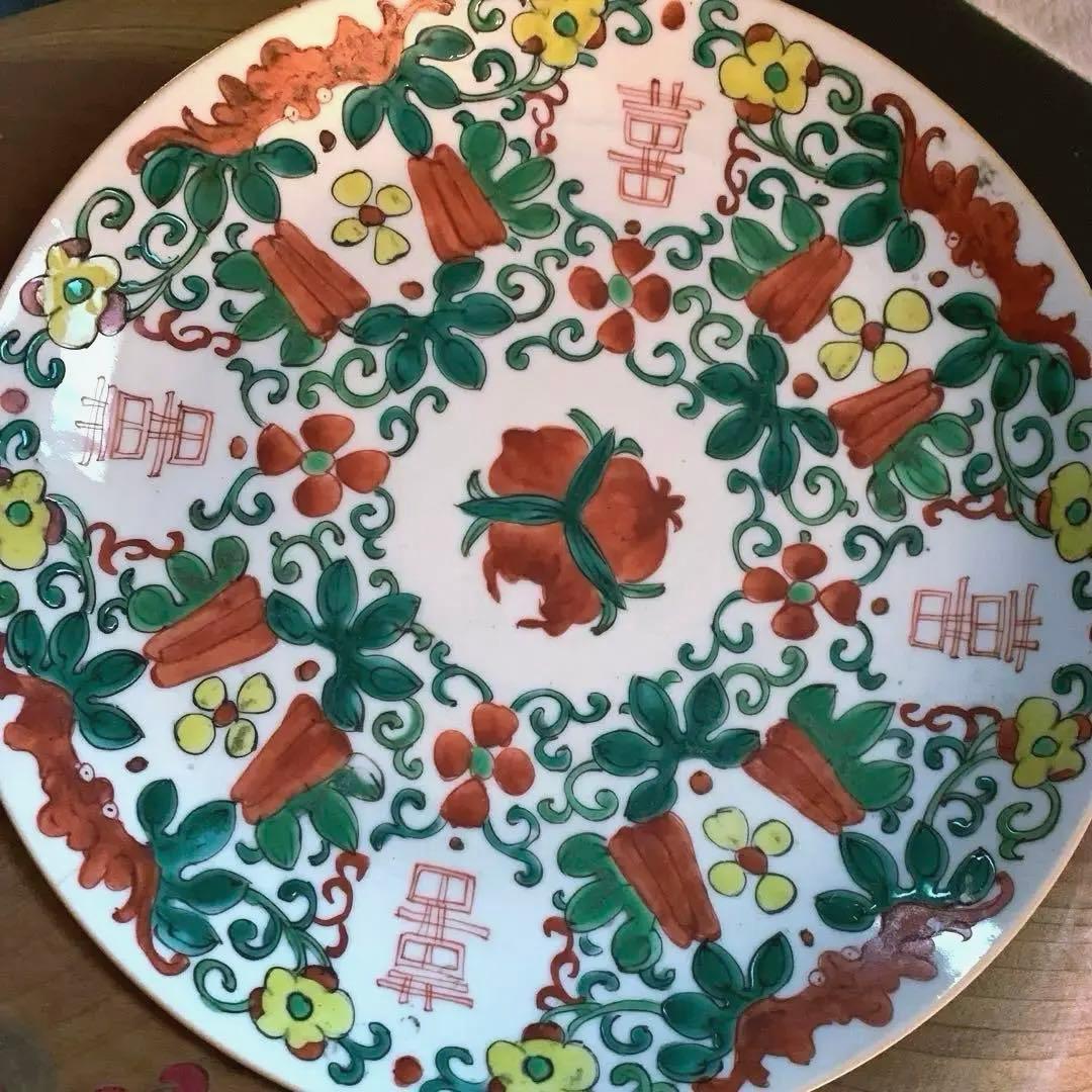 【釜定蝋印あり】稀少　中国骨董　古美術　明〜清朝　手書き皿