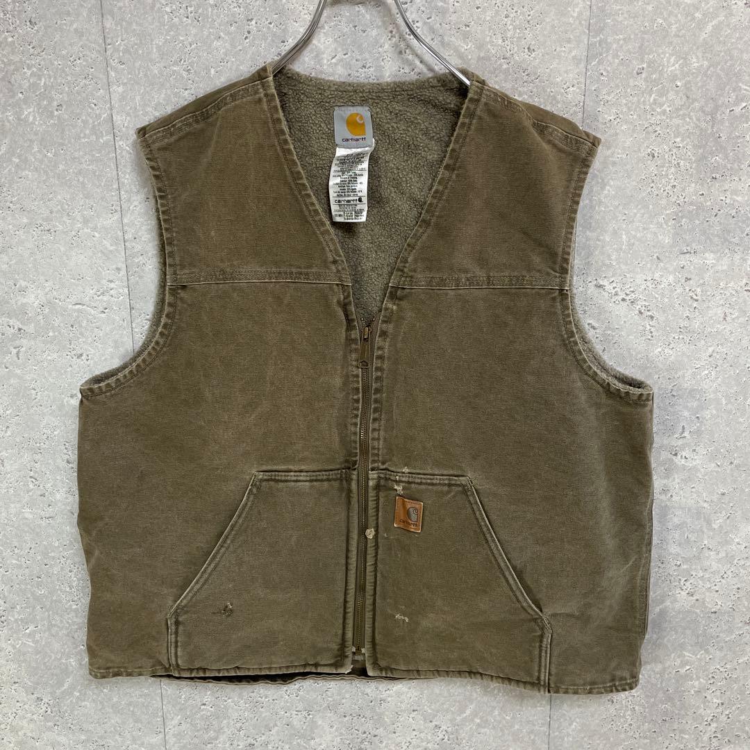 カーハート　ダックベスト　ブラウン系　ビックサイズ　裏ボア　XL