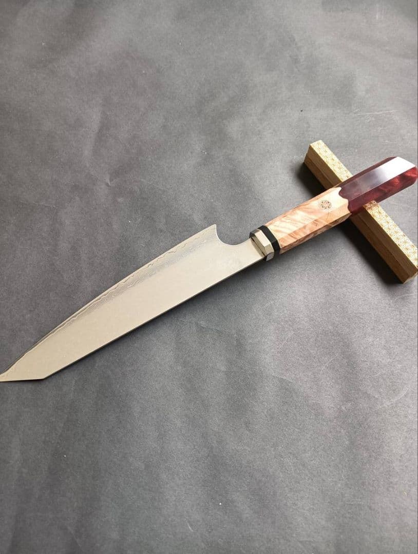 67層鏡面ダマスカス刀型切付ペティナイフ 170mm　モダンビジュアルレッド柄