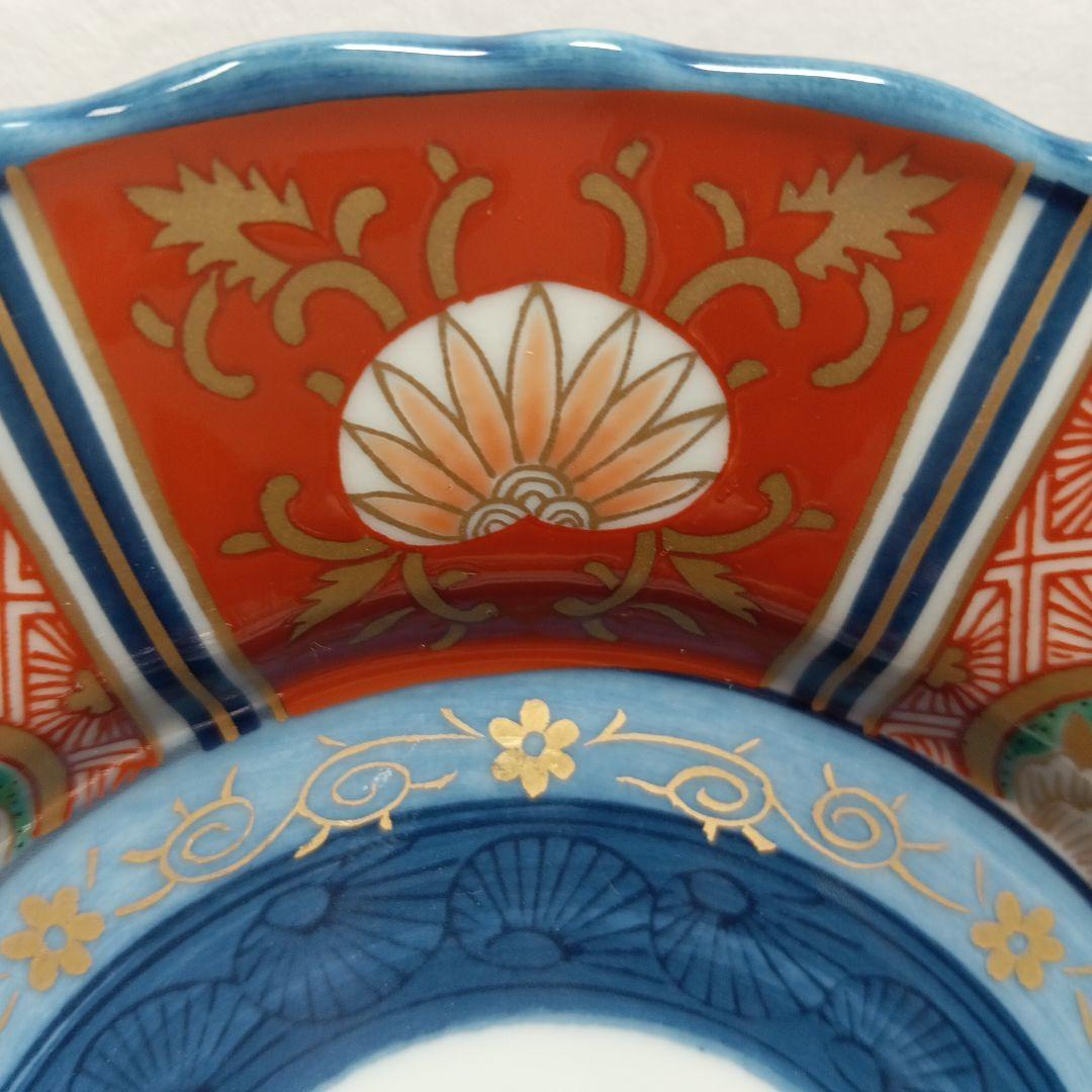 【美品】有田焼 林九郎 染錦八方地紋 浅小鉢 古伊万里様式 豪華絢爛 5枚セット